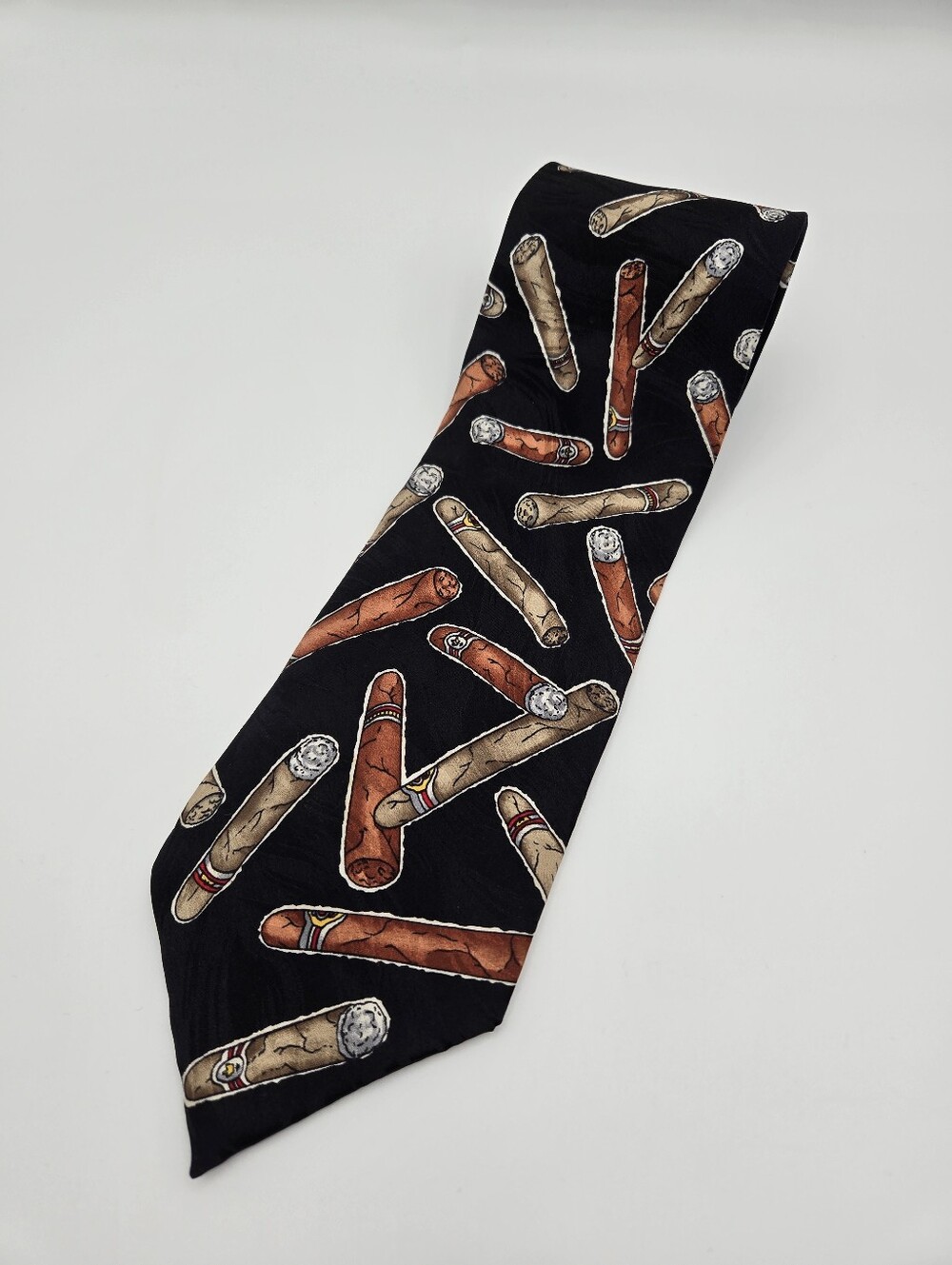 Novel-Ties By Raffe 100% Imported Silk Black Cigar Print Neck Tie Made In USA